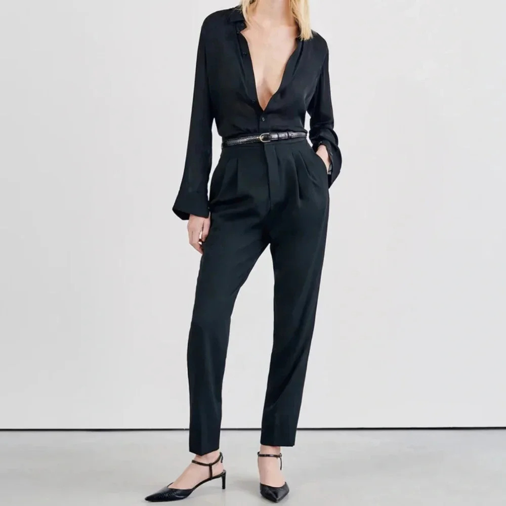 Nili Lotan Pleated Wool-Blend Tapered Leg Pants